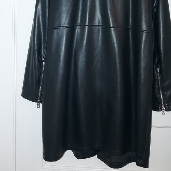 NWOT - Andrew Marc New York (L) Black Faux Leather Motorcycle Jacket Trench Coat - Picture 7 of 7
